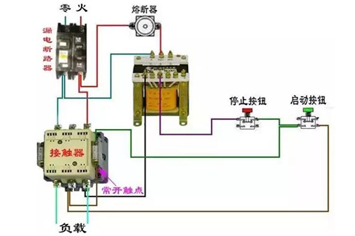 断路器和交流接触器实物接线图