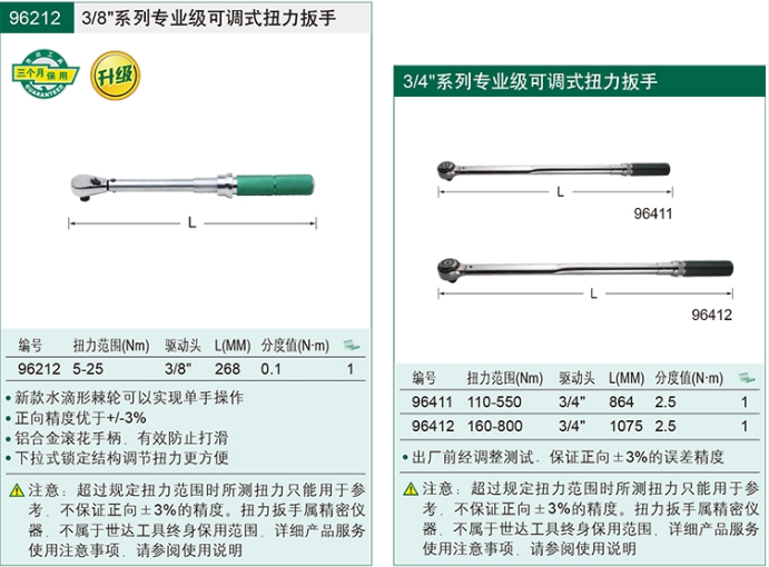 sata世达扭力扳手产品参数